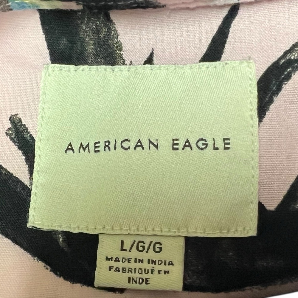 American Eagle Shirt LG Pink Multi Tropical Button Down Hawaiian Island Casual - Picture 5 of 12